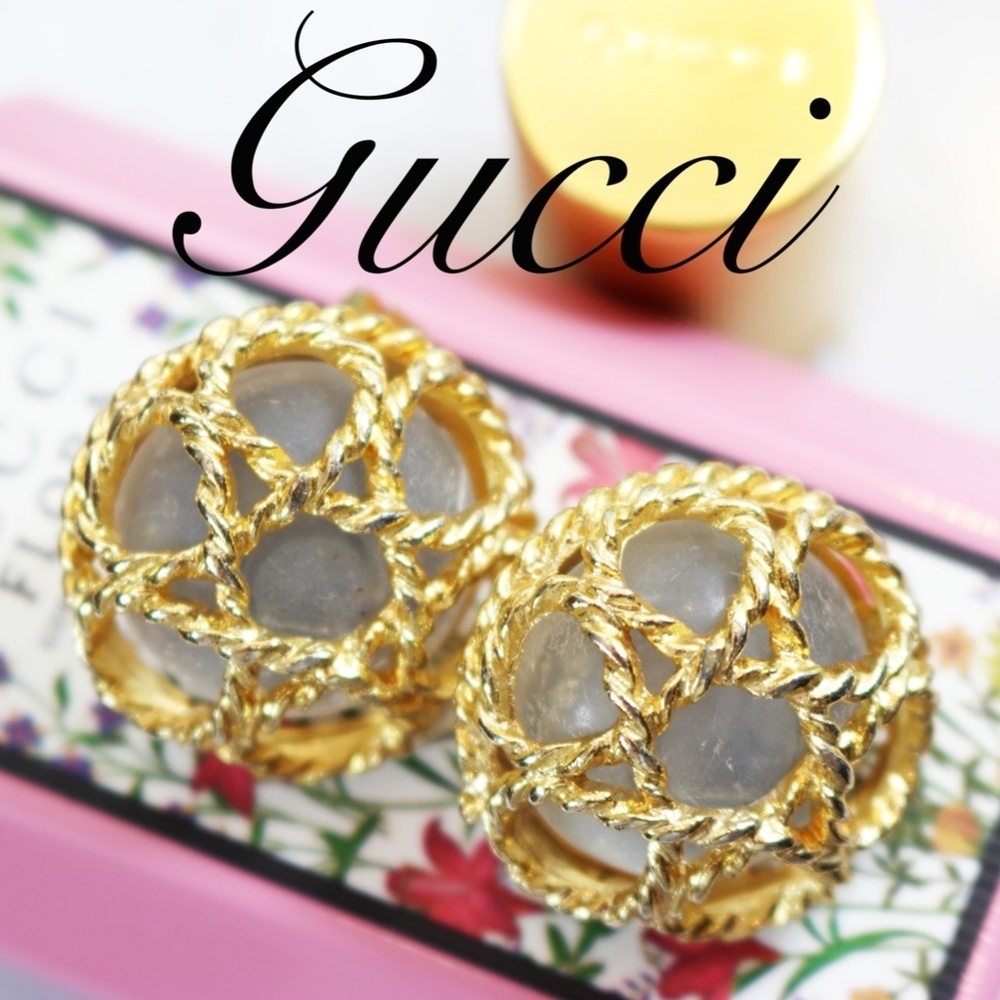 ⚜️ Vintage Paolo Gucci Gold Stars with Caged Moon Stone Earrings - Picture 11 of 16